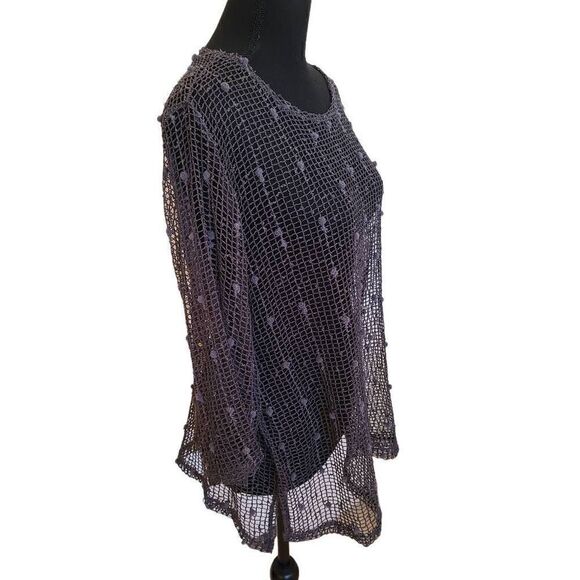 Womens Knit-Braid Perforated Gray Fishnet Top Large - Picture 3 of 9